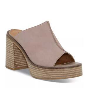 Lucky Brand Dinali Suede Platform Taupe Neutral Chunky Heel Women's Size 8